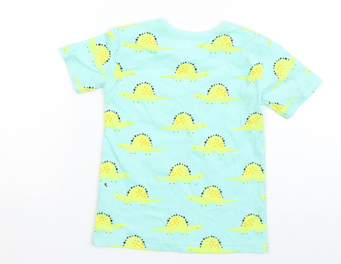 George Boys Blue Geometric Cotton Basic T-Shirt Size 12-18 Months Round Neck Pullover - Dinosaur