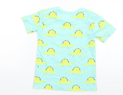 George Boys Blue Geometric Cotton Basic T-Shirt Size 12-18 Months Round Neck Pullover - Dinosaur