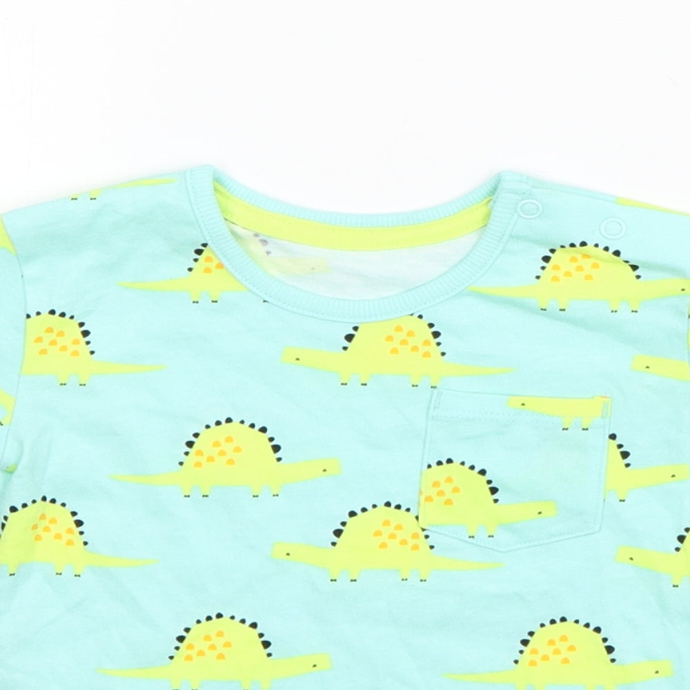 George Boys Blue Geometric Cotton Basic T-Shirt Size 12-18 Months Round Neck Pullover - Dinosaur