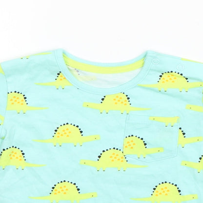 George Boys Blue Geometric Cotton Basic T-Shirt Size 12-18 Months Round Neck Pullover - Dinosaur