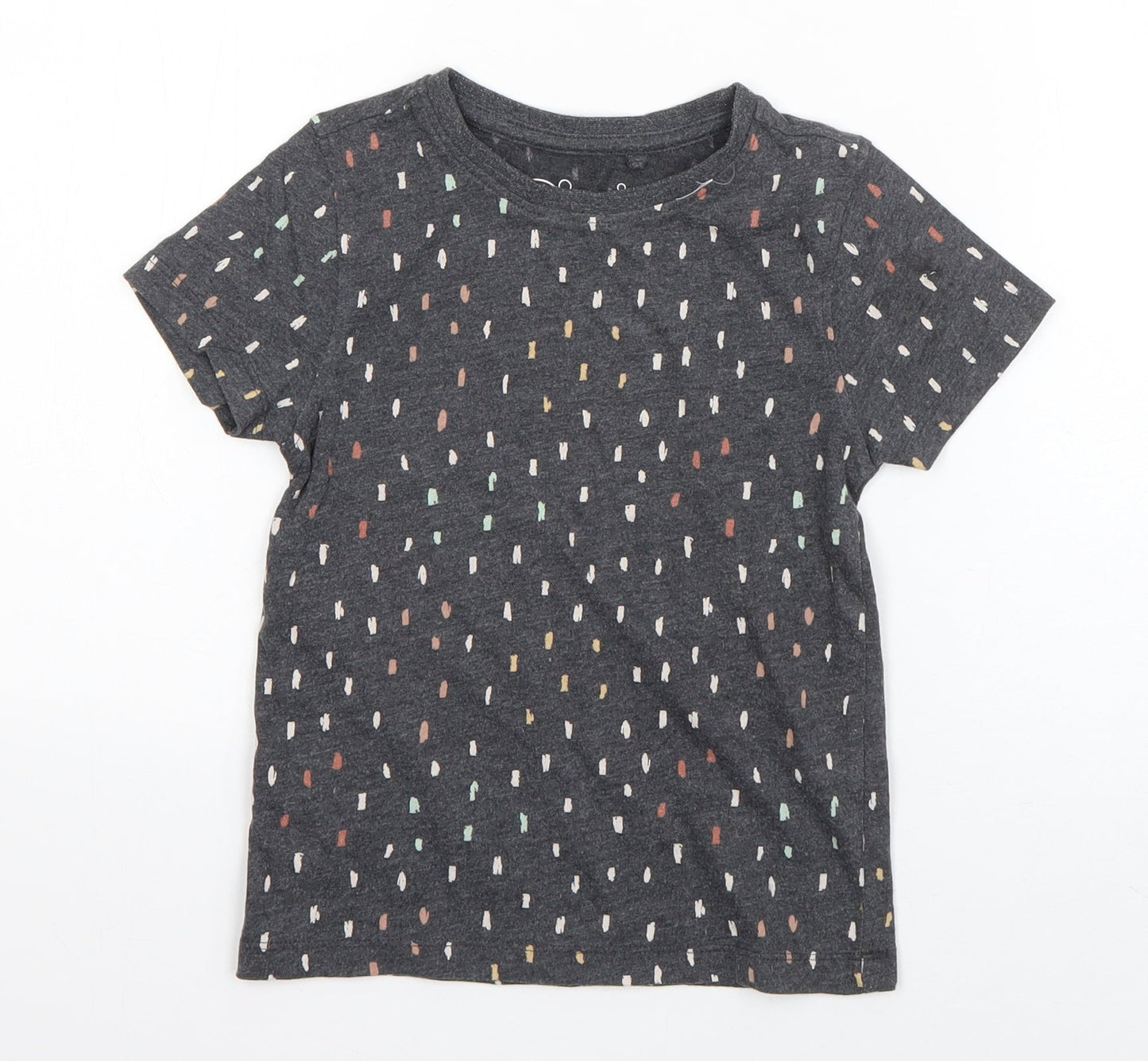 Hullabaloo Girls Grey Polka Dot Cotton Basic T-Shirt Size 4-5 Years Round Neck Pullover