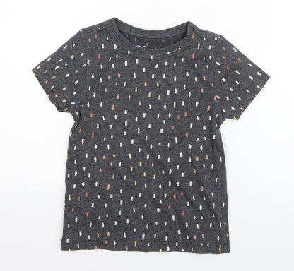 Hullabaloo Girls Grey Polka Dot Cotton Basic T-Shirt Size 4-5 Years Round Neck Pullover