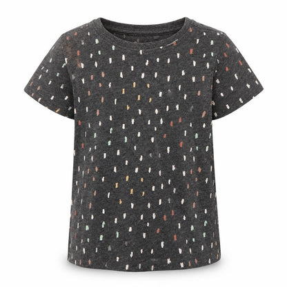 Front view of Hullabaloo girls’ grey polka dot cotton basic t-shirt, size 4-5, years round neck pullover