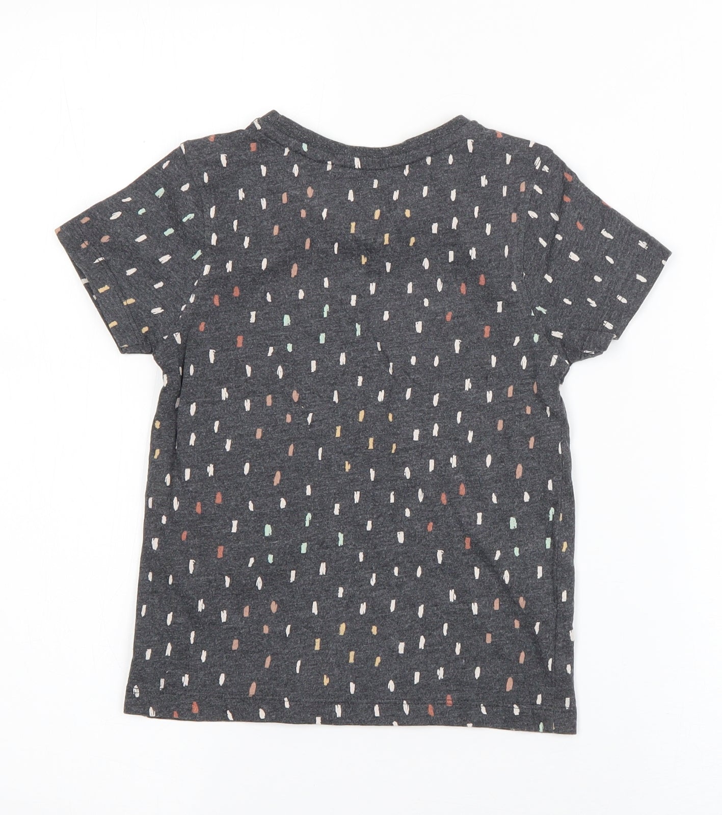Hullabaloo Girls Grey Polka Dot Cotton Basic T-Shirt Size 4-5 Years Round Neck Pullover