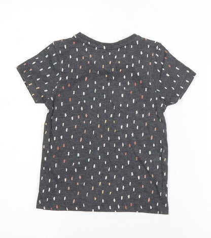 Hullabaloo Girls Grey Polka Dot Cotton Basic T-Shirt Size 4-5 Years Round Neck Pullover