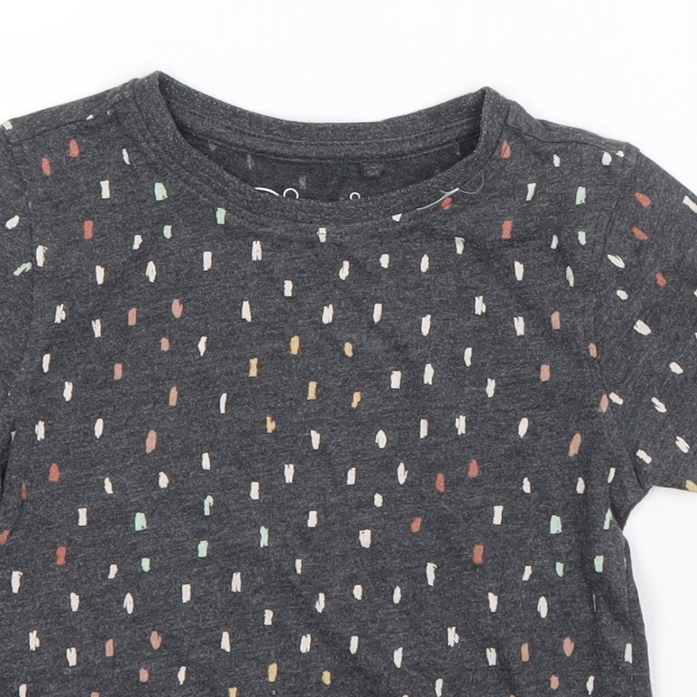 Hullabaloo Girls Grey Polka Dot Cotton Basic T-Shirt Size 4-5 Years Round Neck Pullover