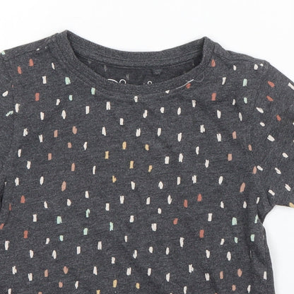 Hullabaloo Girls Grey Polka Dot Cotton Basic T-Shirt Size 4-5 Years Round Neck Pullover