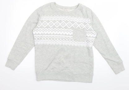 Additional front view of Original Essentials women’s grey geometric cotton pullover sweatshirt, size UK 8, pullover