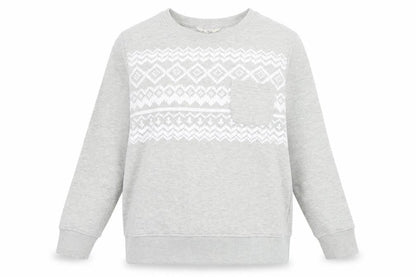 Front view of Original Essentials women’s grey geometric cotton pullover sweatshirt, size UK 8, pullover