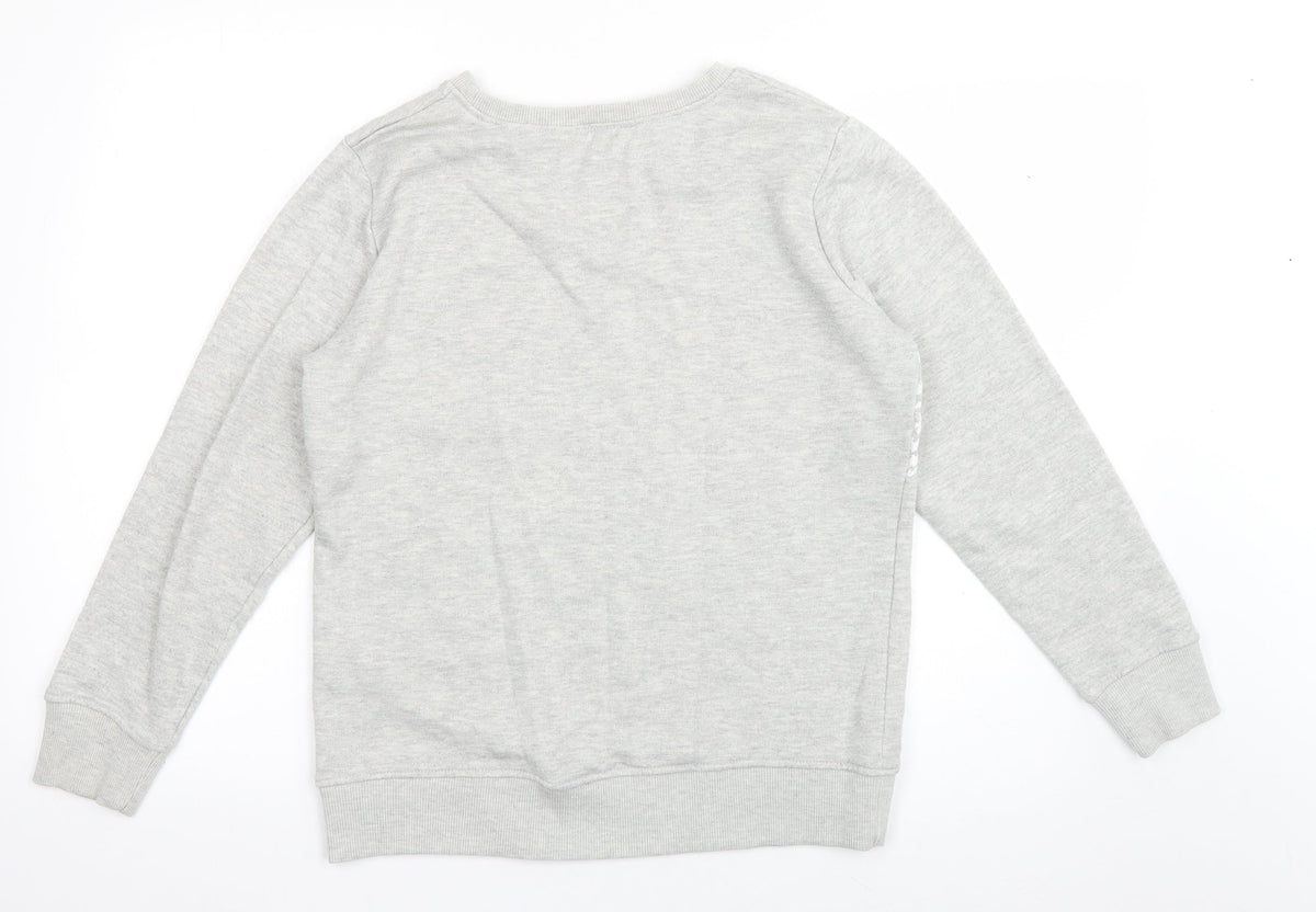 Back view of Original Essentials women’s grey geometric cotton pullover sweatshirt, size UK 8, pullover