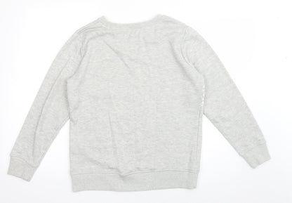 Back view of Original Essentials women’s grey geometric cotton pullover sweatshirt, size UK 8, pullover