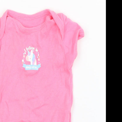 Primark Girls Pink  Cotton Babygrow One-Piece Size 3-6 Months  Snap - Unicorn