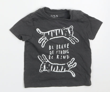 F&F Boys Grey  Cotton Basic T-Shirt Size 9-12 Months Crew Neck Pullover - Tigers Be Strong Brave