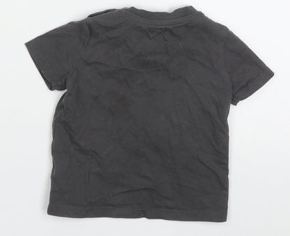 F&F Boys Grey  Cotton Basic T-Shirt Size 9-12 Months Crew Neck Pullover - Tigers Be Strong Brave
