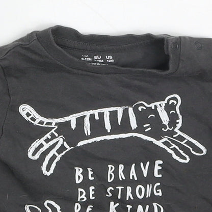 F&F Boys Grey  Cotton Basic T-Shirt Size 9-12 Months Crew Neck Pullover - Tigers Be Strong Brave