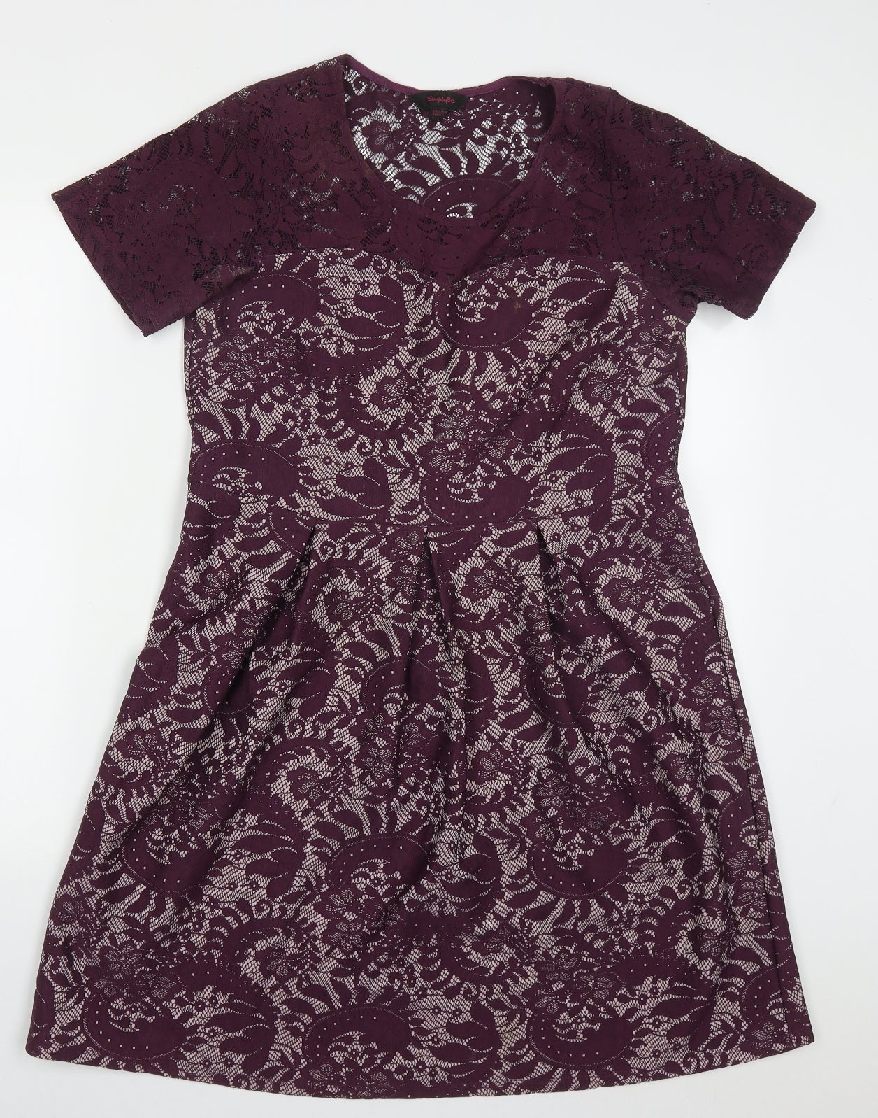 Simply Be Womens Purple Floral Polyester Skater Dress  Size 14  Round Neck Pullover