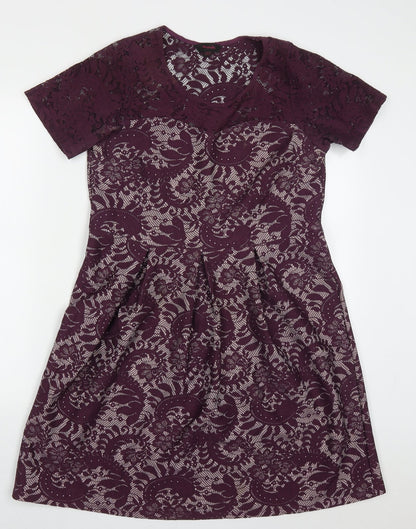 Simply Be Womens Purple Floral Polyester Skater Dress  Size 14  Round Neck Pullover