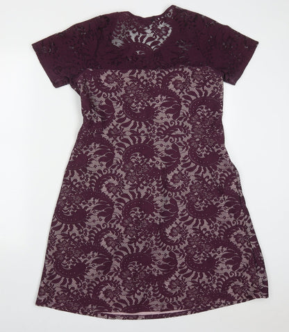 Simply Be Womens Purple Floral Polyester Skater Dress  Size 14  Round Neck Pullover