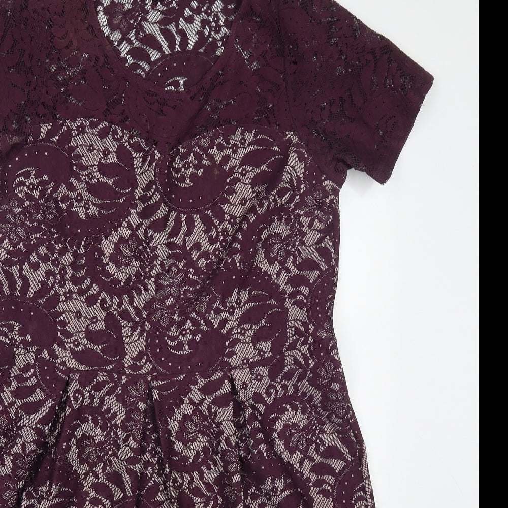 Simply Be Womens Purple Floral Polyester Skater Dress  Size 14  Round Neck Pullover