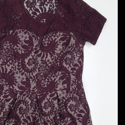 Simply Be Womens Purple Floral Polyester Skater Dress  Size 14  Round Neck Pullover
