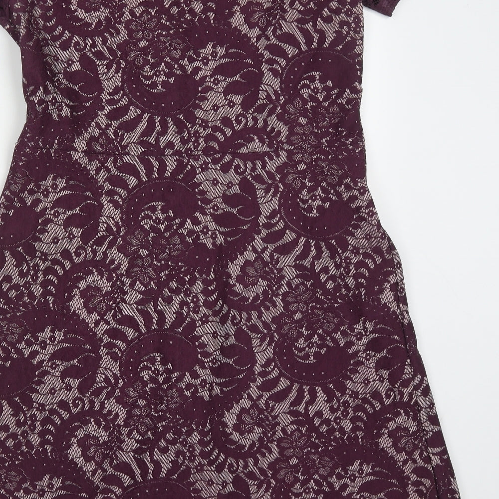 Simply Be Womens Purple Floral Polyester Skater Dress  Size 14  Round Neck Pullover