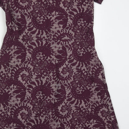 Simply Be Womens Purple Floral Polyester Skater Dress  Size 14  Round Neck Pullover