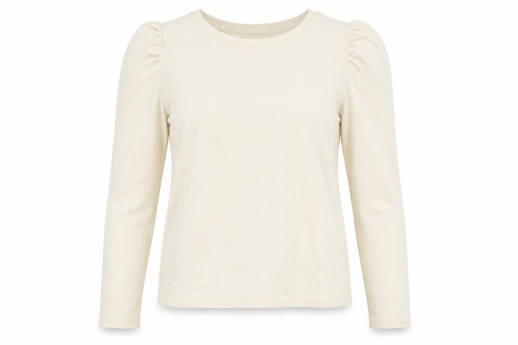 Front view of Monki women’s beige cotton pullover sweatshirt, size S, pullover