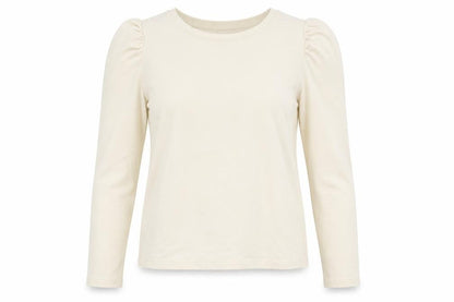 Front view of Monki women’s beige cotton pullover sweatshirt, size S, pullover