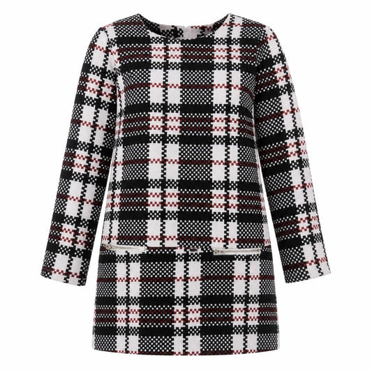 Front view of Atmosphere women’s multicoloured check polyester shift, size UK 14, round neck pullover