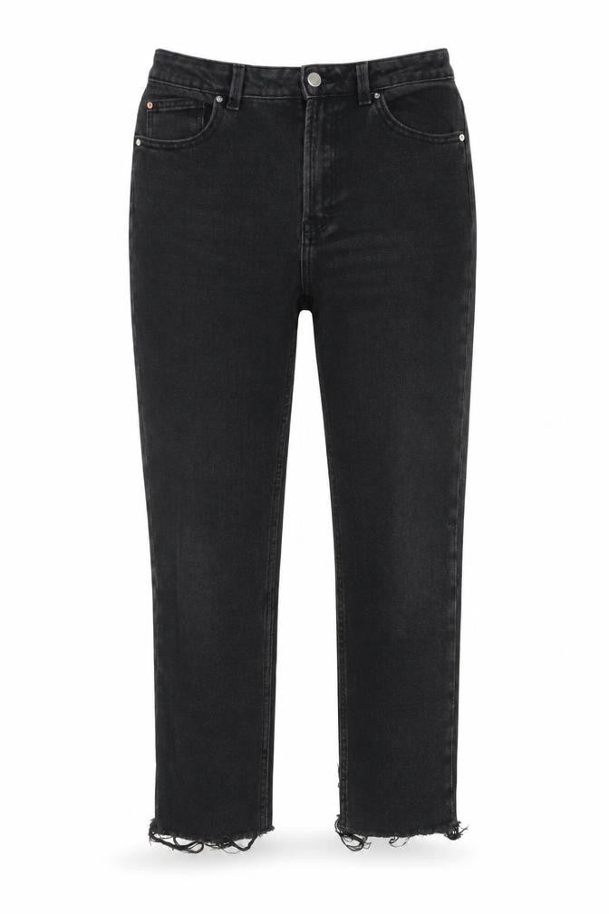 Front view of Denim Co women’s black cotton straight jeans, size UK 12, 24-inch leg regular button