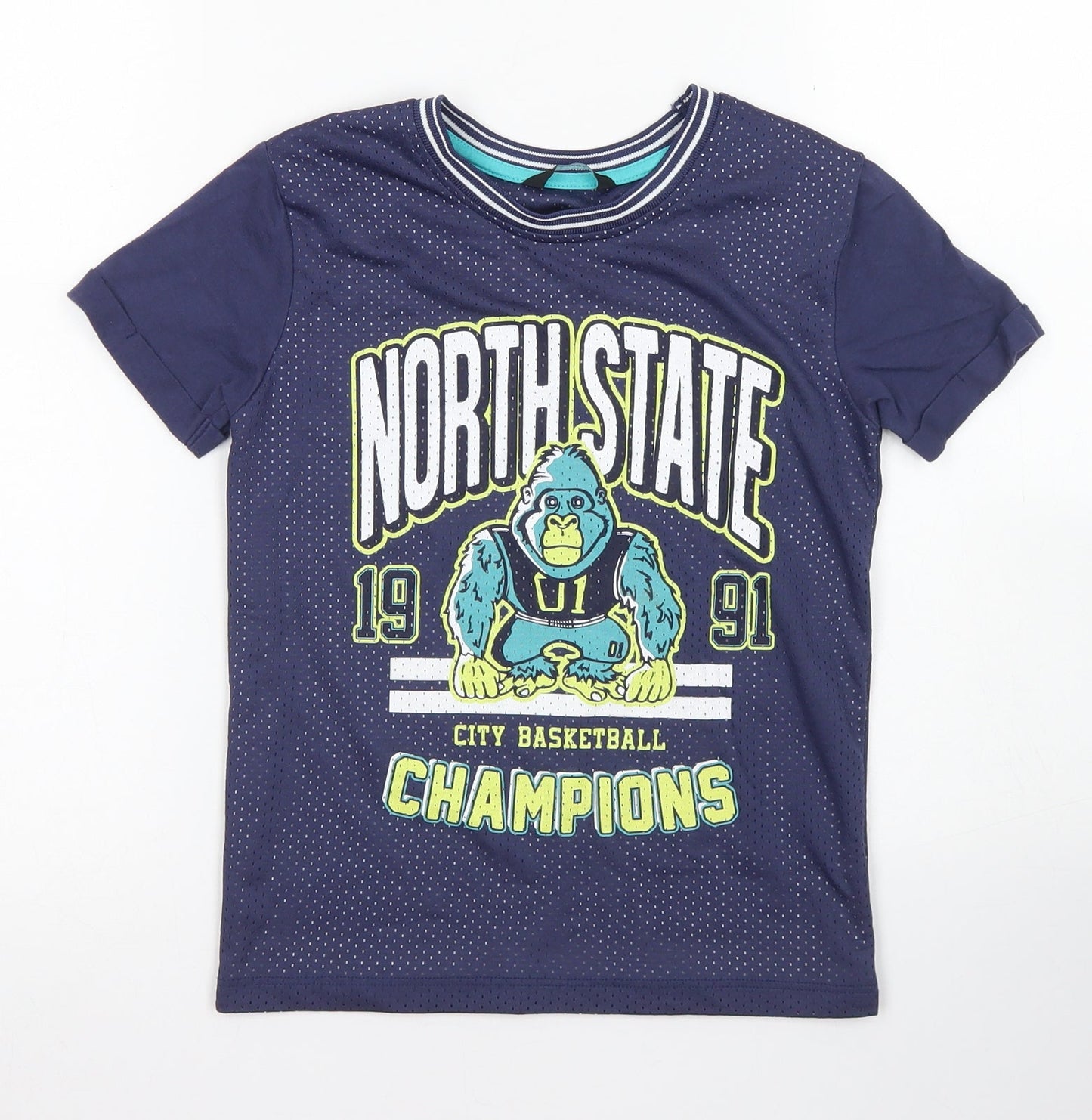 George Boys Blue  Cotton Jersey T-Shirt Size 6-7 Years Crew Neck