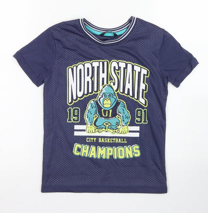 George Boys Blue  Cotton Jersey T-Shirt Size 6-7 Years Crew Neck