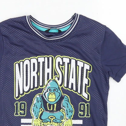 George Boys Blue  Cotton Jersey T-Shirt Size 6-7 Years Crew Neck