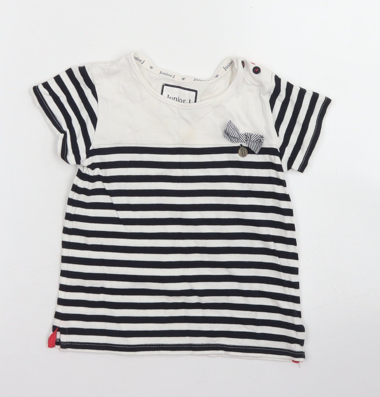 Junior J Girls White Striped Cotton Basic T-Shirt Size 4-5 Years Crew Neck Button