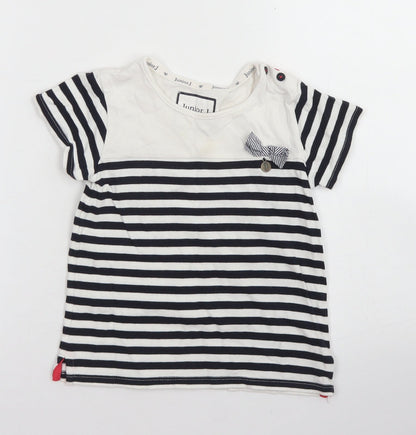 Junior J Girls White Striped Cotton Basic T-Shirt Size 4-5 Years Crew Neck Button