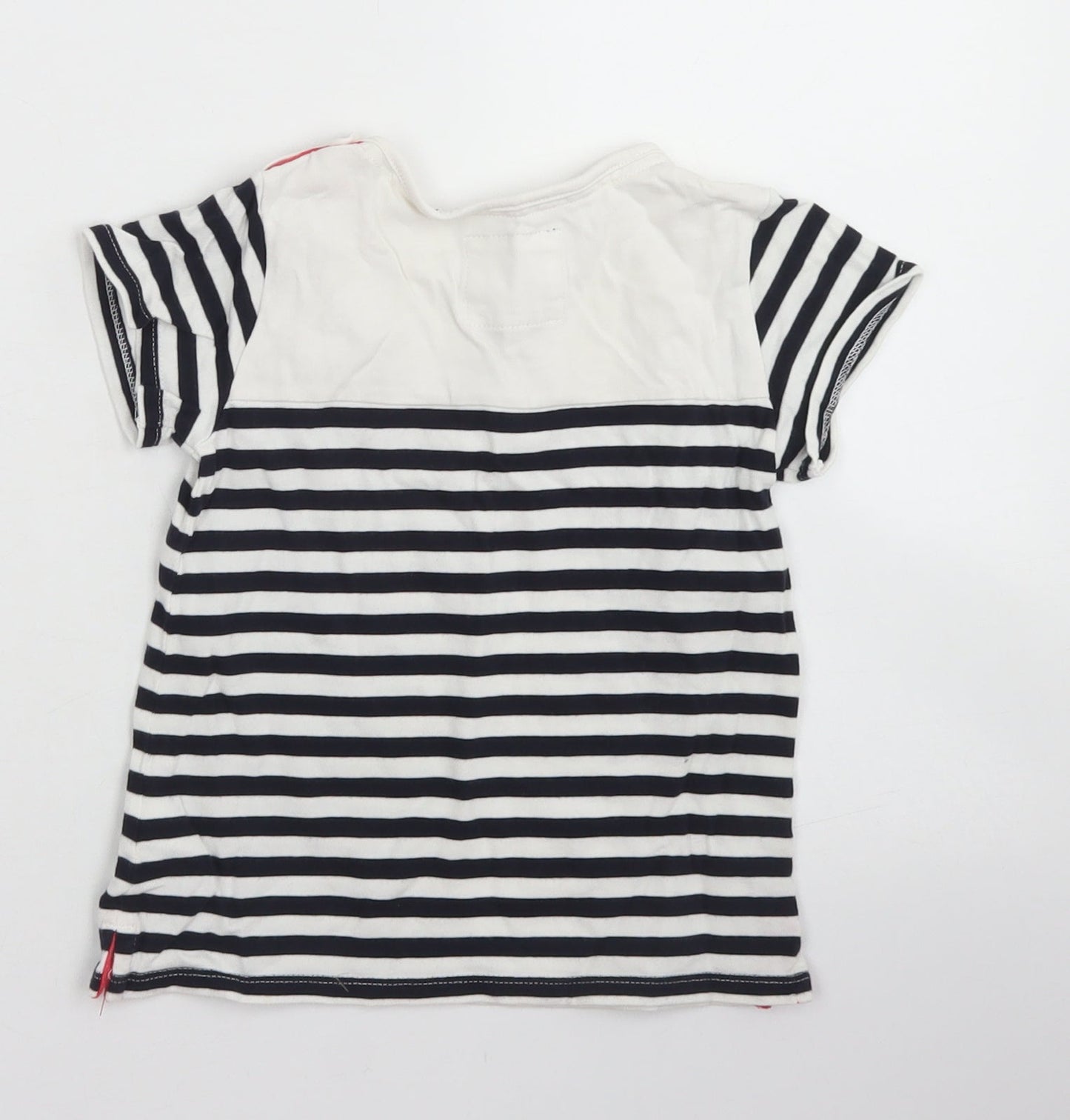 Junior J Girls White Striped Cotton Basic T-Shirt Size 4-5 Years Crew Neck Button