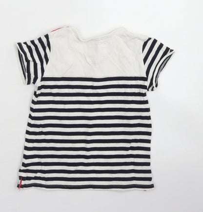 Junior J Girls White Striped Cotton Basic T-Shirt Size 4-5 Years Crew Neck Button