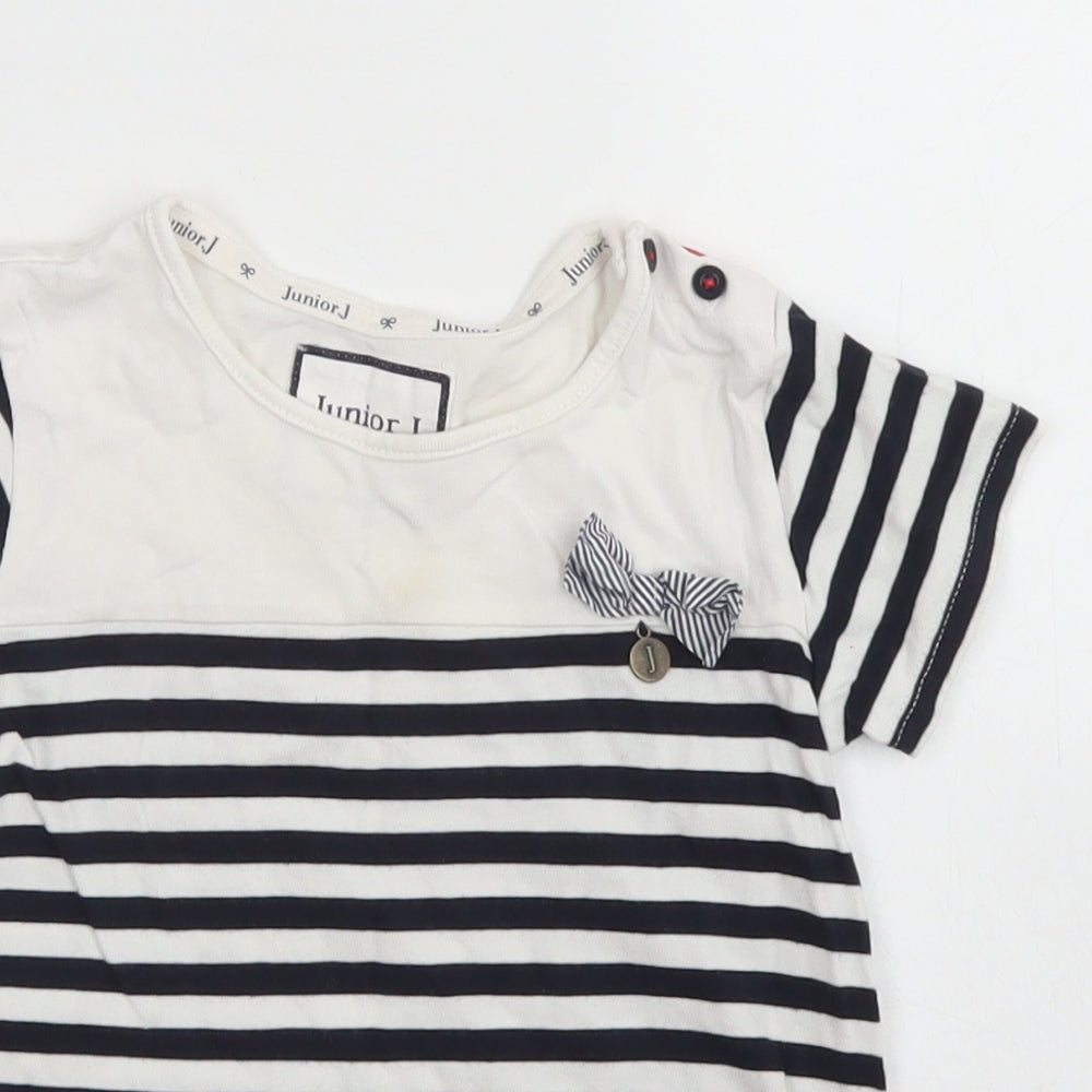 Junior J Girls White Striped Cotton Basic T-Shirt Size 4-5 Years Crew Neck Button