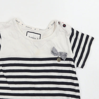 Junior J Girls White Striped Cotton Basic T-Shirt Size 4-5 Years Crew Neck Button