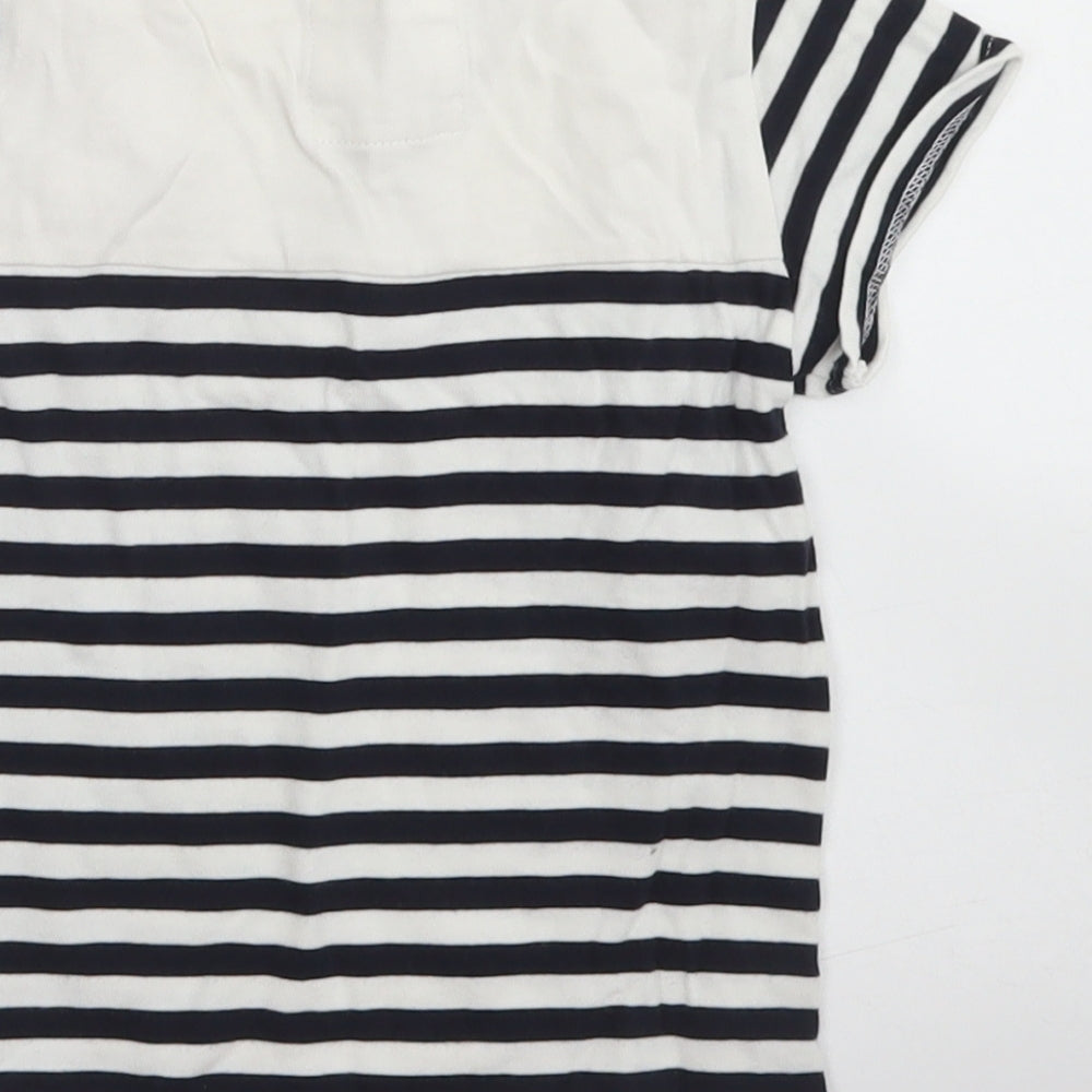 Junior J Girls White Striped Cotton Basic T-Shirt Size 4-5 Years Crew Neck Button