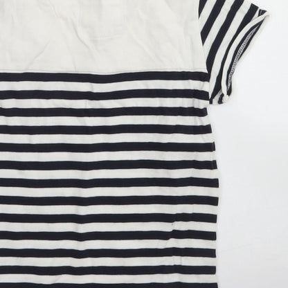 Junior J Girls White Striped Cotton Basic T-Shirt Size 4-5 Years Crew Neck Button