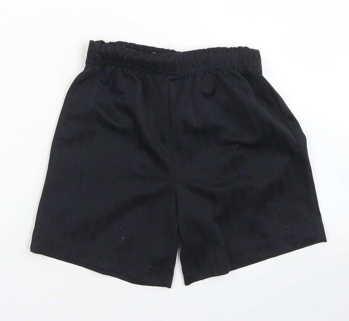 Additional front view of Next boys’ black striped polyester sweat shorts, size 6, years regular drawstring