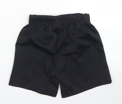Back view of Next boys’ black striped polyester sweat shorts, size 6, years regular drawstring