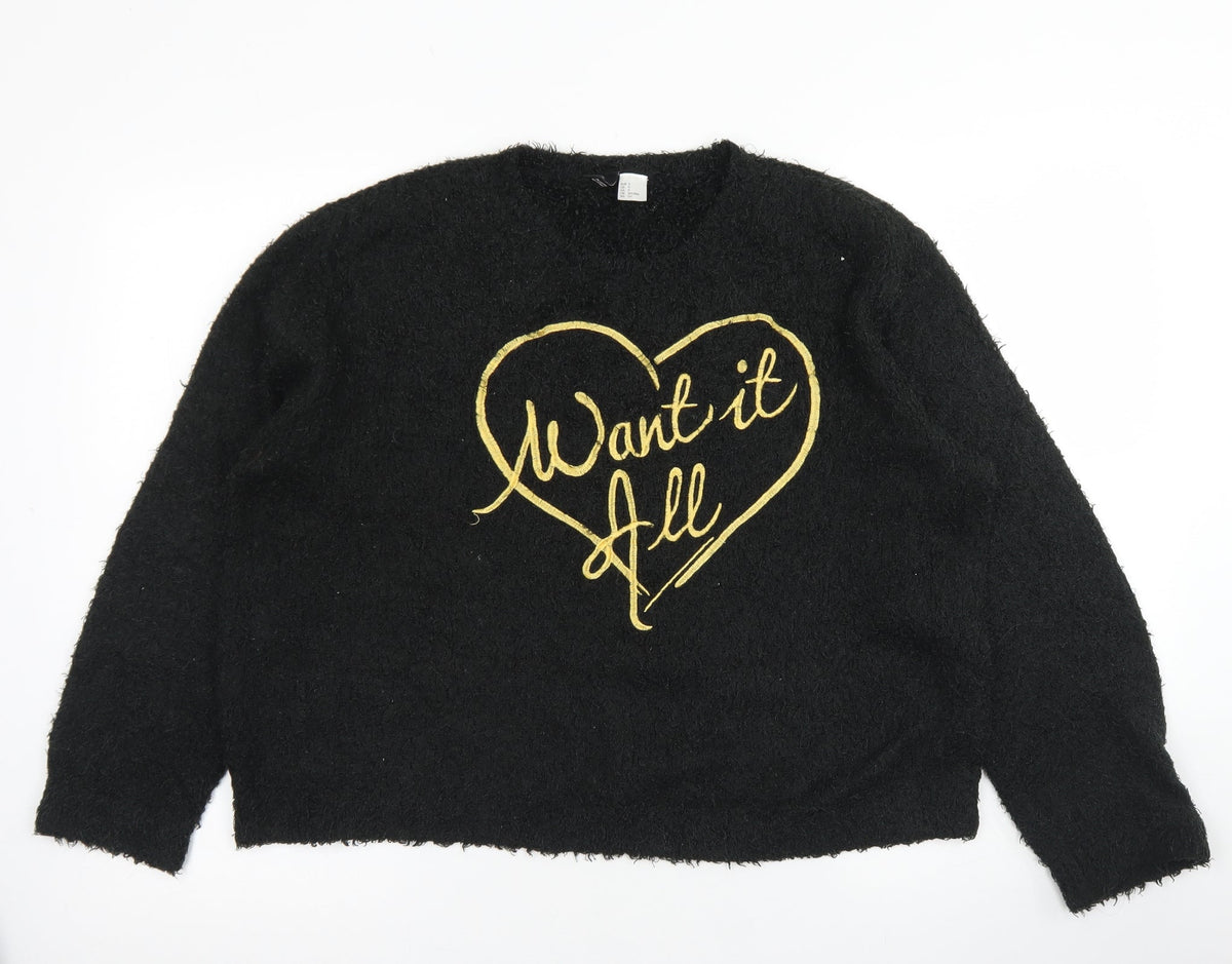 Additional front view of Divided women’s black crew neck polyester jumper, size S