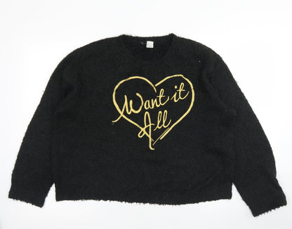 Additional front view of Divided women’s black crew neck polyester jumper, size S