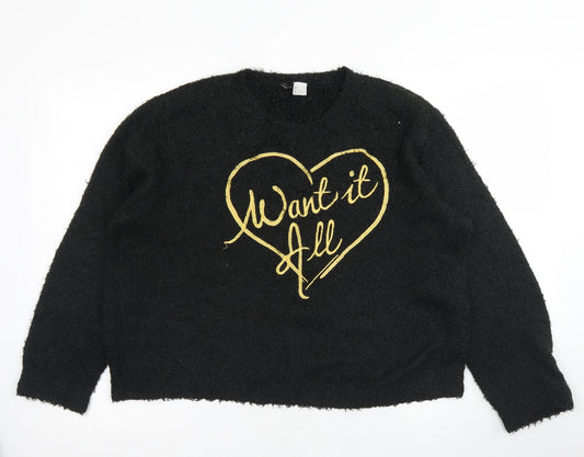 Womens UK Size S Divided Black Pullover Jumper