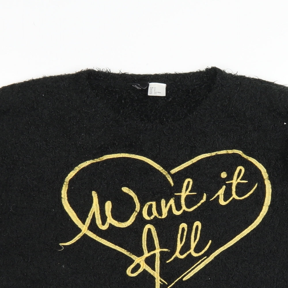 Close-up detail of Divided women’s black crew neck polyester jumper, size S