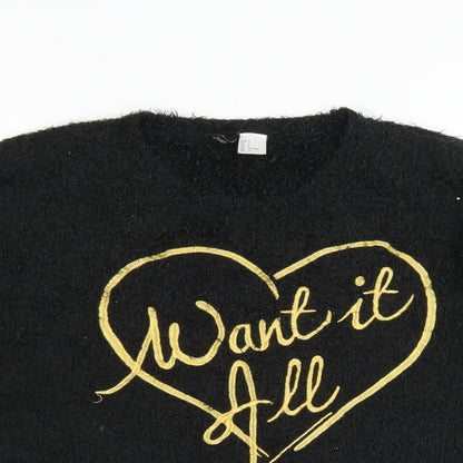 Close-up detail of Divided women’s black crew neck polyester jumper, size S