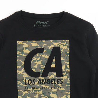 Close-up detail of Rebel boys’ black polyester pullover sweatshirt, size 12-13, years