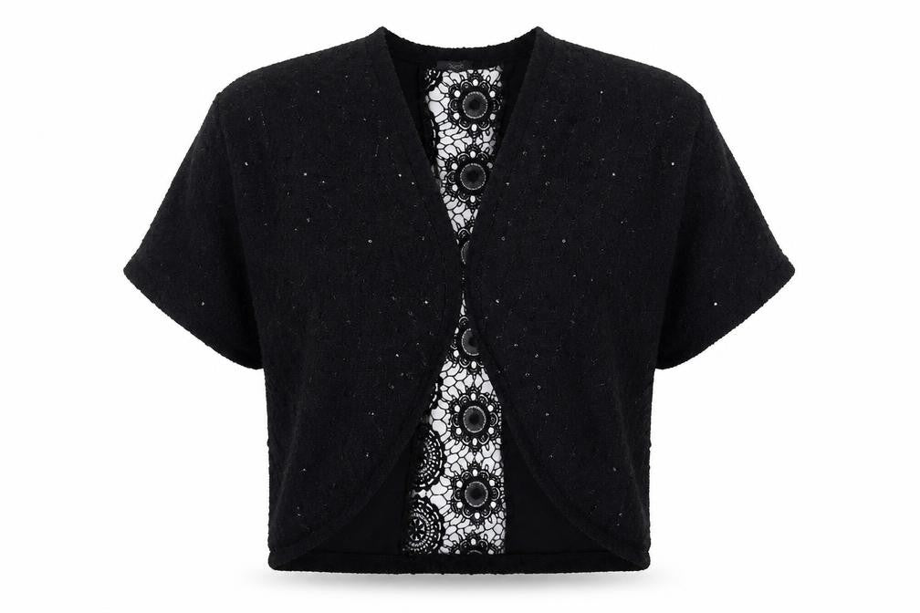 Front view of South women’s black round neck polyester cardigan jumper, size UK 16